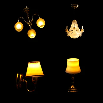 1/12 Mini Babaház Mennyezeti Lámpa, Fali Lámpa asztali Lámpa, Mini LED-es Világítás Otthon Dekoráció, Baba Bútor, Játék Lehet Fényes
