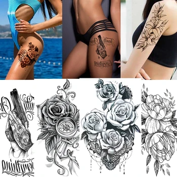 1 Divat Szépség, a Nők Fekete Rózsa Ideiglenes Tetoválás Virág Vízálló Lány Hűvös Body Art Ujja Nagy Kamu Kar Flash Matricák
