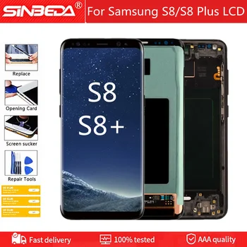 100% - os Super AMOLED S8 LCD keret SAMSUNG Galaxy S8 G950 G950F Kijelző Plus S8 G955 G955F érintőképernyő Digitalizáló Közgyűlés