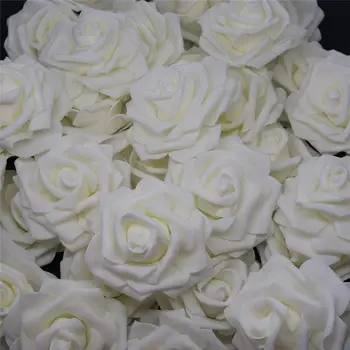 10db-100-as Elefántcsont PE Hab Rózsa Virág Fejét Mesterséges Rózsa Haza Dekoratív Virág, Koszorú, Esküvői Buli DIY Dekoráció