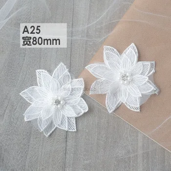 10piece Új dupla réteg gyöngyös gyémánt virág hímzéssel, javítás, kézzel készített DIY ruha esküvői ruha anyag