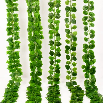 12db/Sok 2.1 M Ivy green Hamis Levelek Garland Növény Szőlő Lombozat lakberendezés Műanyag Rattan string Fali Dekor Mesterséges Növények