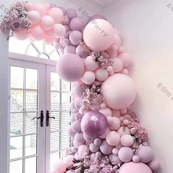 145pcs Esküvői Dekoráció Macaron Lila Rózsaszín Lufis Girlandot Arch Készlet Kínálat Baba Zuhany Szülinapi 4D Gyöngy Lila Ballon Dekor