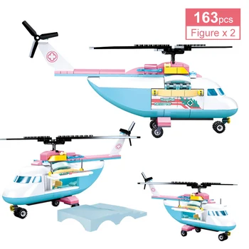 163Pcs Barátok Lányok Város Orvosi Helikopter építőkövei Mentő Repülőgép Doktor Adatok Modell Tégla Játékok Ajándékok