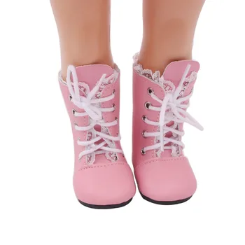 18 Inch Amerikai Baba cipő Rózsaszín fűzős bakancs PU újszülött cipő Lányoknak Bébi játékok illik 43 Cm-es Fiú Babák s127