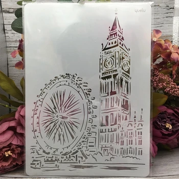 1db 29*21 cm A4 London Eye, Big Ben Épület DIY Rétegződés Stencil Festmény Scrapbook Színezés Dombornyomás Album Dekor, Sablon