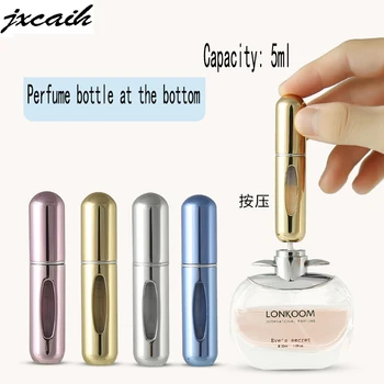 1DB 5 ml Parfüm Spray Palackot Hordozható Újratölthető Üveg Üres Kozmetikai Konténerek Utazási Alumínium Parfüm Porlasztó