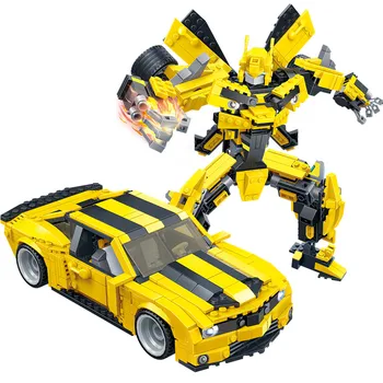 2 az 1-ben Nagy Robot Sárga Autó Blokkok 584pcs építőkövei Meghatározott Tégla Összeállított Modellek Oktatási Játékok Ajándék 8715