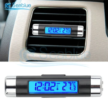 2 az 1-es Autó Auto Hőmérő Óra Naptár LCD Digitális Kijelző Clip-on Digitális Kék háttérvilágítás Autóipari Tartozékok