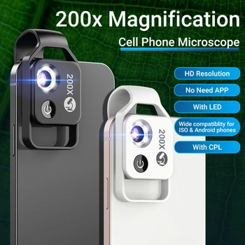 200X Mikroszkóp Kamera Mobilephone Mikroszkóp Nagyítású mikroszkóp objektív, 6 LED-es Lámpák Fényereje Állítható Nagyítás