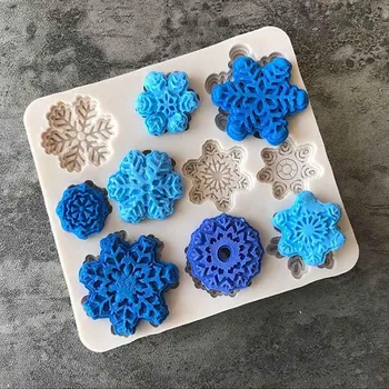 3D DIY karácsonyi penész hópehely dekoráció Csipke csokoládé Fél fondant sütés, főzés, torta díszítő eszközök szilikon öntőforma