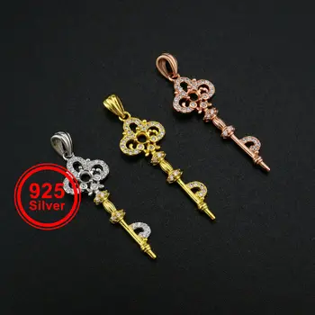 3MM Prong Medál Beállítások Vintage Kulcs Rose Aranyozott Tömör 925 Sterling Ezüst Charm Keret a Drágakő 1411286