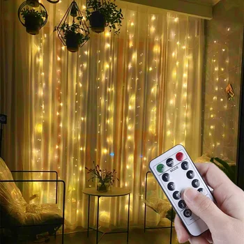 3x3m Garland Led Girland Függöny Lámpa LED tündérfény Távirányító USB Függöny String Fények, Karácsonyi Dekoráció Otthon