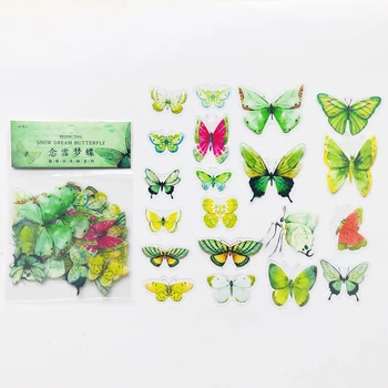 40 db /Zsák Gyönyörű Zöld Pillangó PVC Dekoratív Öntapadó Matrica DIY Kézműves Notebook Dekoráció