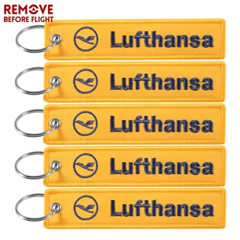 5 Db Sárga Lufthansa Keychains Ékszerek Hímzés Kulcs Címke Címke Divat Kulcstartó hajózószemélyzet Pilóta kulcstartó Légiközlekedési Ajándékok