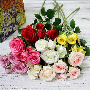 5 Fő/Csomag Rózsa Csokor Esküvő Menyasszonyi Kiegészítők Clearance Vázák Haza Dekoratív Virágokat Scrapbook Mesterséges Növények