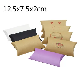 50Pcs 12.5*7.5*2 cm Kraft Papír Párna alakú díszdobozban Fél Kézzel készített Ünnepi Desszert Csomagolás Doboz Vörös Bab Pite/Candy
