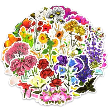 50pcs tavaszi virág vinyl matricák laptop bőr növény virágos matrica hűtőszekrény bőrönd matricát MacBook Air Pro Retina/HP