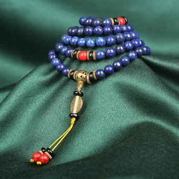 5A Lapis Lazuli Kő Japamala Karkötő 108 Buddhista Ima Gyöngy Mala Karkötő Férfiak Nők Gyógyító Energia Védelem ékszerek