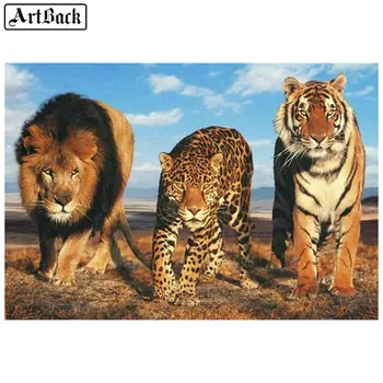 5d gyémánt festmény, oroszlán, tigris, leopárd teljes négyzet / kör állat, gyémánt-mozaik vászon hímzés gyémánt art kézműves matrica