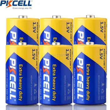 6 x PKCELL R20 Nem-újratölthető Akkumulátor Cink-Szén 720MIN 1,5 V-os D egyszeri használatra R20P Batteria