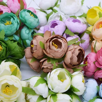 6db 5cm Tea Rózsa Bud Mesterséges Selyem Virágok Mesterséges Rose Hamis Virágok DIY Virágos Koszorút lakodalom Otthoni Dekoráció