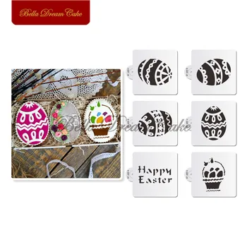 6db/set Húsvéti Tojás Minta Torta Stencil Szett Tortát Díszítő Penész Műanyag Penész Bakeware Eszközök