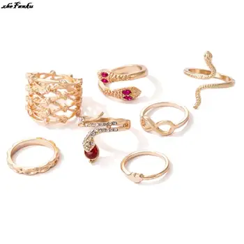 7db/Beállítja a Luxus Crystal Kígyó Arany Színű Gyűrű Beállítja a Nők Varázsa, a Szív Üreges Ki Geometria Ékszerek Anillo