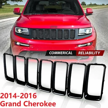 7PC Fényes Fekete Grill Gyűrű Hűtőmaszk Lapkák Fedezze Trim Készlet Jeep Grand Cherokee 2014-2016