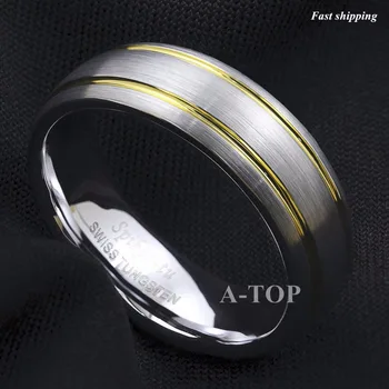 8 mm-es Dóm Ezüst csiszolt Wolfram gyűrű, Arany inlay férfi ékszer, jegygyűrű Ingyenes Szállítás