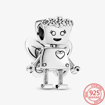 925 Sterling Ezüst Virágos Bella Bot Varázsa Robot Lány Varázsa Illik Pandora Karkötő DIY Ékszer Ajándék