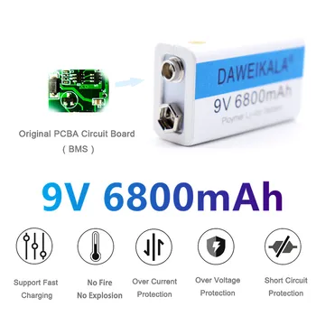 9V by egy 6800mah Li-ion Akkumulátor Micro USB Akkumulátorok 9volt Lítium-a Multiméter Mikrofon Játék Távirányító KTV Használata