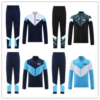 A férfiak 2021 2022 Marseille labdarúgó-melegítő kabát OM jersey készletek Hosszú Ujjú tréning kocogás Surveteme