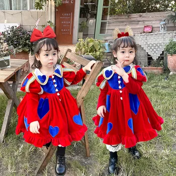 A Lányok Spanyol Hercegnő Boutique Ruha Gyermekek Királyi Lolita Bársony Diszkógömböt A Kislány Szülinapi Ruhák Csecsemő Vestidos