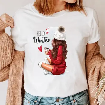 A nők a Nyomtatás Aranyos 2022 Ünnep Boldog, Boldog Karácsonyt Téli Új Év Tshirt Felső Rajzfilm Ruhát Graphic Tee Női póló