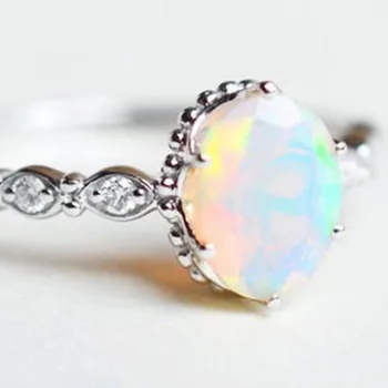 A Nők Elegáns Opál Gyűrű Divat Cirkon Esküvői Ékszerek Gyűrűk Szivárvány Tele Eljegyzési Ígéret Gyűrű