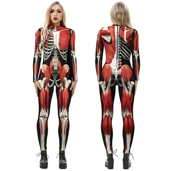 A Nők Szexi Tudomány Harcos Robot Csontváz Punk Kezeslábas Catsuit Női Jelmezek Zentai Hacukában Női Halloween Cosplay Body