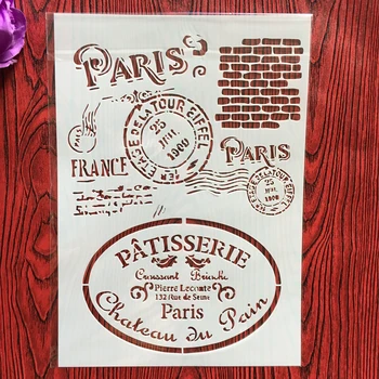 A4 29 * 21cm Párizs bélyegek DIY Stencil Falon Festmény Scrapbook Színezés Dombornyomás Album Dekoratív Papír Kártya Sablon