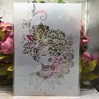 A4 29cm Mandala Virág Hajú Lány DIY Rétegződés Stencil Falon Festmény Scrapbook Színezés Dombornyomás Album Díszítő Sablon