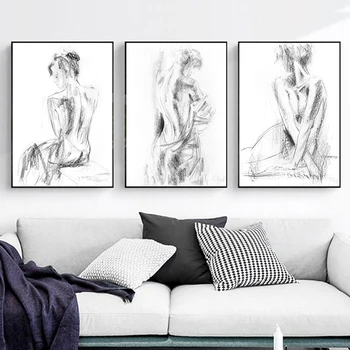 Absztrakt Szexi Női Művészeti Vászon Festmény Fekete-Fehér Meztelen Vázlat Nő Plakátok Hd Nyomtatás Hálószobás Otthon Dekoráció, Fali Kép