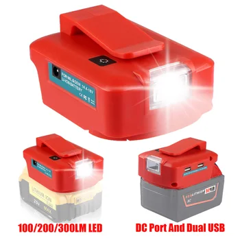 Akkumulátor Adapter LED Milwaukee M18 Li-ion Akkumulátor, Kettős USB-A DC 12V Port 3 Mód LED-es munkalámpa Sürgősségi Lámpa Csat
