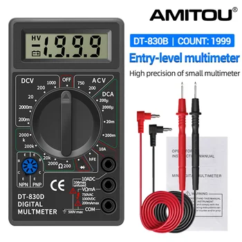 AMITOU DT830B Digitális Multiméter AC/DC Mini LCD Voltmérő Árammérő Ohm Teszter 750/1000V Magas Biztonsági Kézi Mérő Szonda