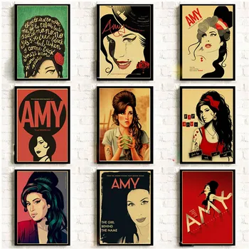 Amy Winehouse Vinatge Poszter Híres Zene, Énekes, Poszterek, Nyomatok, nátronpapír Art Festmény Haza Szoba Dekor, Fali matrica