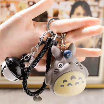 Anime Aranyos 3D Totoro Kulcstartó, Aranyos Rajzfilm Macska Táska Medál Fiú Lány Férfiak, Nők, Barátok, PVC Kezét a Kötél Bell Kulcs Ajándék Tartozékok