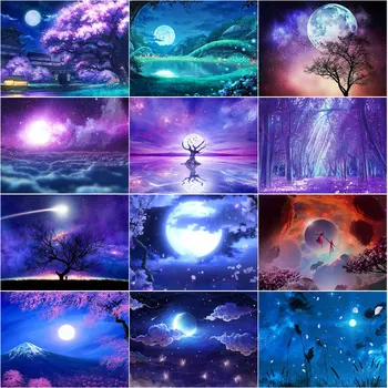 Anime Éjszakai Gyémánt Festmény Holdat Felhő Táj keresztszemes Készlet Diy Mozaik Modern lakberendezési Festmény 5D Art-Fal