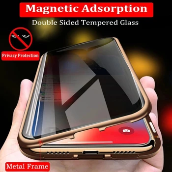 Anti Kukkoló Mágneses tok iPhone 12 11 pro MAX Világos, Edzett Üveg, Fém Lökhárító Teljes Test Védelem Adatvédelmi Borító SE 2020