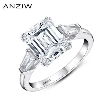 ANZIW Emerald Vágott Eljegyzési Gyűrűt, a Nők 3-kő Gyűrű, Esküvői Gyűrű, 925 Sterling Ezüst Ígéret Gyűrű Divat Ajándékok, Ékszerek