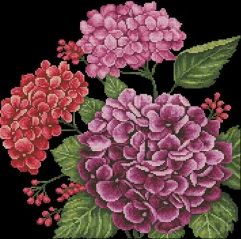 Arany Kollekció Népszerű Jelezni Keresztszemes Készlet Hortenzia Virág, Csokor, Rózsaszín, Piros Virág Üdvözlő