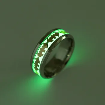 AsJerlya 8 mm-es Titán Gyűrű Rozsdamentes Acél Világító Bat Gyűrű A Férfiak a Nők Fluoreszkáló Eljegyzési Gyűrűk Pár Esküvői Ékszerek