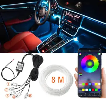 Autó Belső Neon RGB Led Szalag Világítás 4/5/6 in 1 Bluetooth Alkalmazás, Vezérlés Dekoratív Világítás Környezeti levegőbe Műszerfal Lámpa 12V